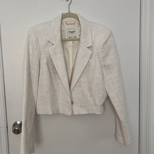 White tweed cropped blazer
